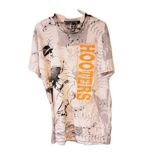 Vintage Hooters Baseball Fruit Of The Loom Sports All Over Print XL Tee Shirt